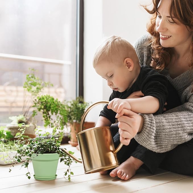 6 inch Plastic Nursery Pots, 16 Pack Plant Pots for Small Indoor Outdoor Plants, Flower Pots with Drainage Holes and Saucers, Decorative Seeding Starter Planters for Houseplants, Green