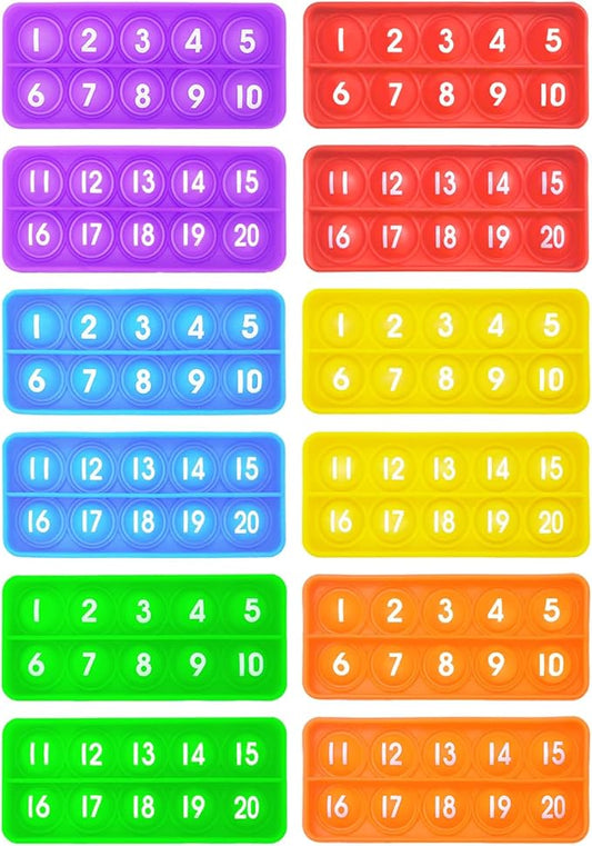 1-20 Ten Frame Popper, 12Pack Fidgets for Classroom, Quiet Sensory Toys Bubble Poppers, Pop for Counting Math, Focus Tools for Kids, Montessori Educational Toy Gift for Kindergarten
