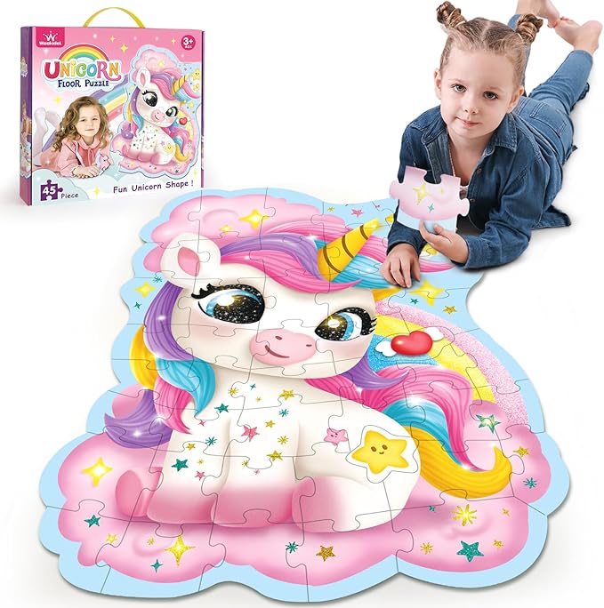 45 Piece Unicorn Floor Puzzle, Large Special Shapes Puzzles for Kids Ages 3-5, Toddler Floor Puzzles for Kids Ages 4-8, 4 Year Old Girl Gifts Toys for Birthday, Halloween, Christmas