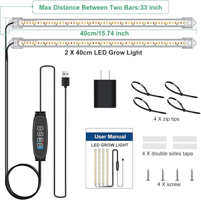 Grow Lights for Indoor Plants, 16 in Full Spectrum Plant Grow Light Strip with Upgrade Timer 3/9/12H, 3 Spectrum Modes, 120 LEDs Sunlike Growing Lamp for Seedlings Hydroponics 2 Heads(2 Pack)