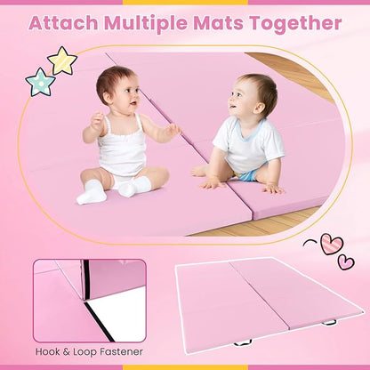 Giantex 4'x10'x 2" Gymnastics Mat, 4-Panel Folding Aerobics Exercise Mat w/Hook & Loop Fastener, Carrying Handle, Portable Tumbling Mat for Stretching Yoga Cheerleading Martial Arts