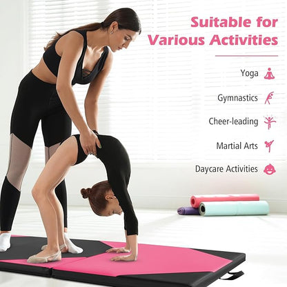 Giantex 4'x10'x 2" Gymnastics Mat, 4-Panel Folding Aerobics Exercise Mat w/Hook & Loop Fastener, Carrying Handle, Portable Tumbling Mat for Stretching Yoga Cheerleading Martial Arts
