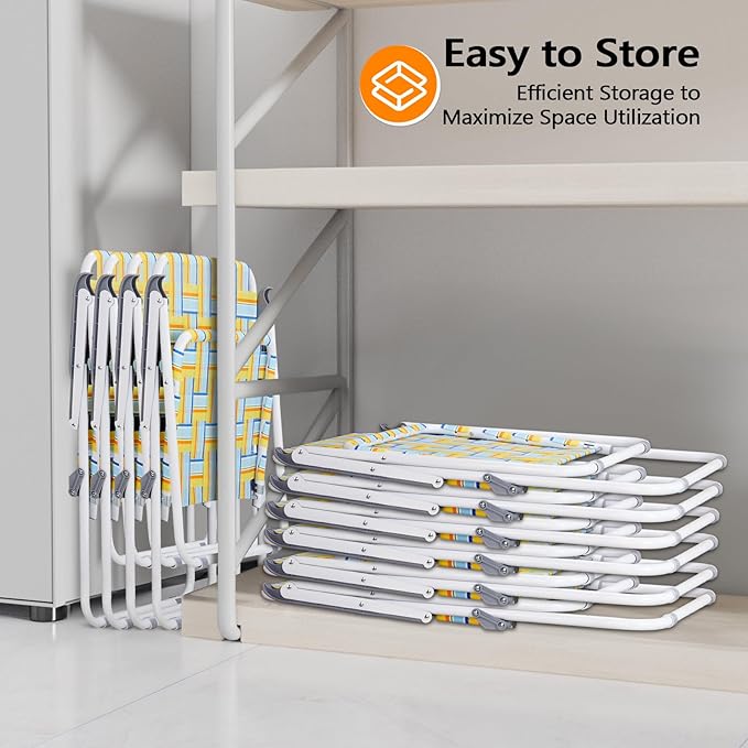 VINGLI Patio Lawn Webbed Folding Chairs Outdoor Beach Portable Camping Chair for Yard, Garden (2, Yellow, Oversized)