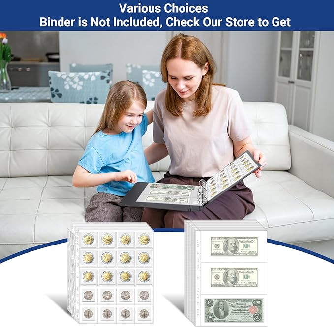 600 Pockets Acid Free Coin Sleeves, Non Stick and Non Glare, Fit for Coin Flips 2x2 inch, 3 Ring Binder Sleeves Clear Plastic Stamp Collecting Supplies, 30 Pack