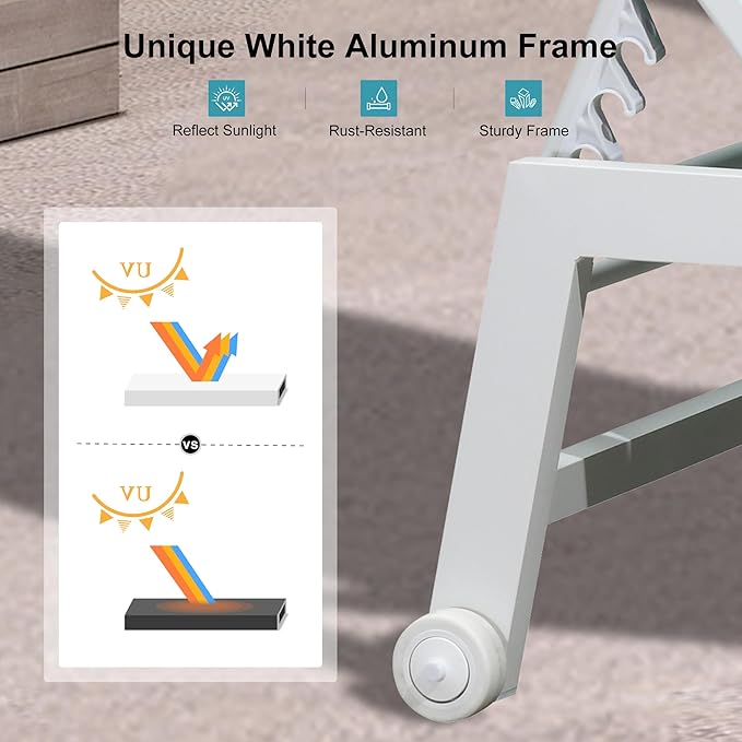 PURPLE LEAF Outdoor Chaise Lounge Set Oversize Adjustable Sunbathing Recliner Extra Wide Lounge Chairs with Side Table for Poolside Beach Outside Patio Aluminum Chaise Lounger Blue 2 Sets