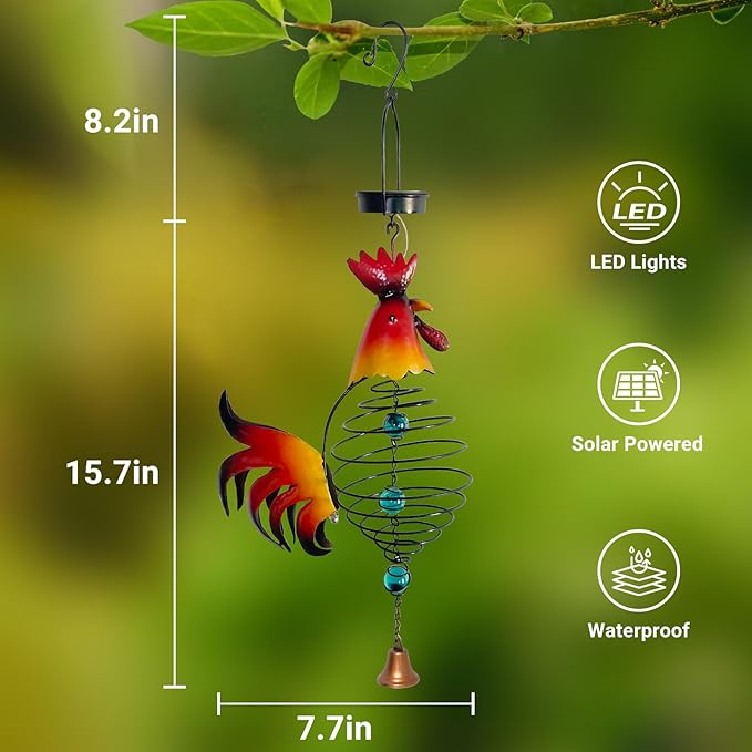 Solar Garden Decor for Outside, Solar Lanterns Outdoor Waterproof, Chicken Lamp Hanging Light for Porch Decoration, Yard Art, Unique Wind Chimes Gift for Women Mom Grandma