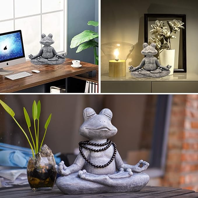Goodeco 12.5" L×10" H Meditating Yoga Frog Statue - Gifts for Women/Mom, Zen Garden Frog Figurines for Home and Garden Decor, Frog Decorations Gift Ideas, Frog Gifts for Women