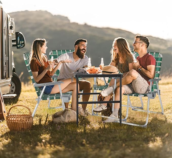 VINGLI Folding Webbed Oversized Lawn Chairs with Detachable Cup Holder, 300 LBS High Beach Chair for Adults Heavy Duty, Portable Aluminum Patio Chair for Yard, Garden, 2 Pack,Dark Green