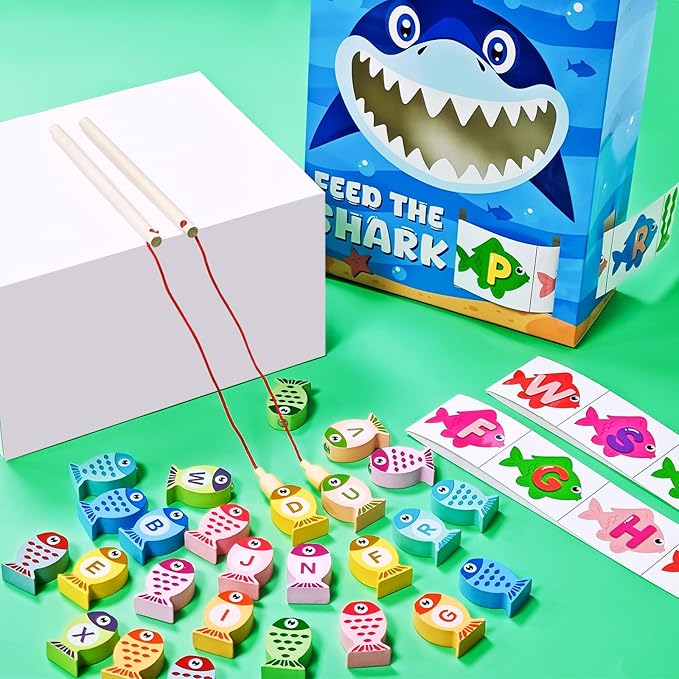 Cinrobiye Fishing Game for Shark ABC Alphabet Match, Fine Motor Skill Builder, Alphabet Games and Sorting Set, Preschool Learning Activities, Toddler Matching and Learning Activities Gifts