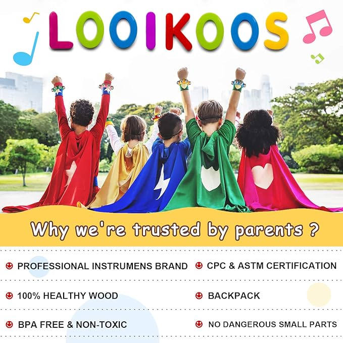 LOOIKOOS Toddler Musical Instruments Set Wooden Percussion Instruments Toy for Kids Baby Preschool Educational Musical Toys for Boys and Girls with Storage Bag