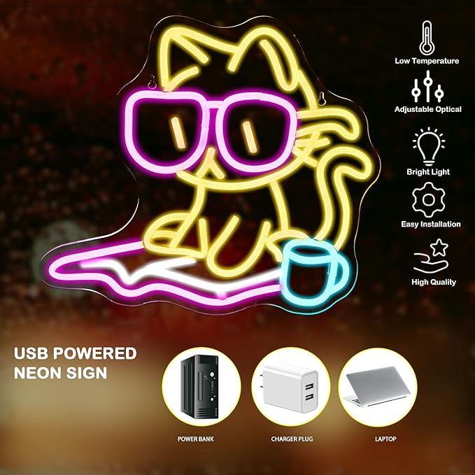 Cat Reading Book Neon Sign Wall Decor, Reading Cat Neon Light Bedroom Wall Decor Suitable for Classroom Book Party Library Decoration Reading Room Bookish Decor Gift