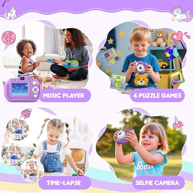 Kids Camera Toddler Toys for 3 4 5 6 7 8 Years Old Girls, 48MP HD Dual Lens Selfie Camera for Kids, 1080P HD Video Kids Digital Camera for Age 3-9 Christmas Birthday Gifts with 32G SD Card