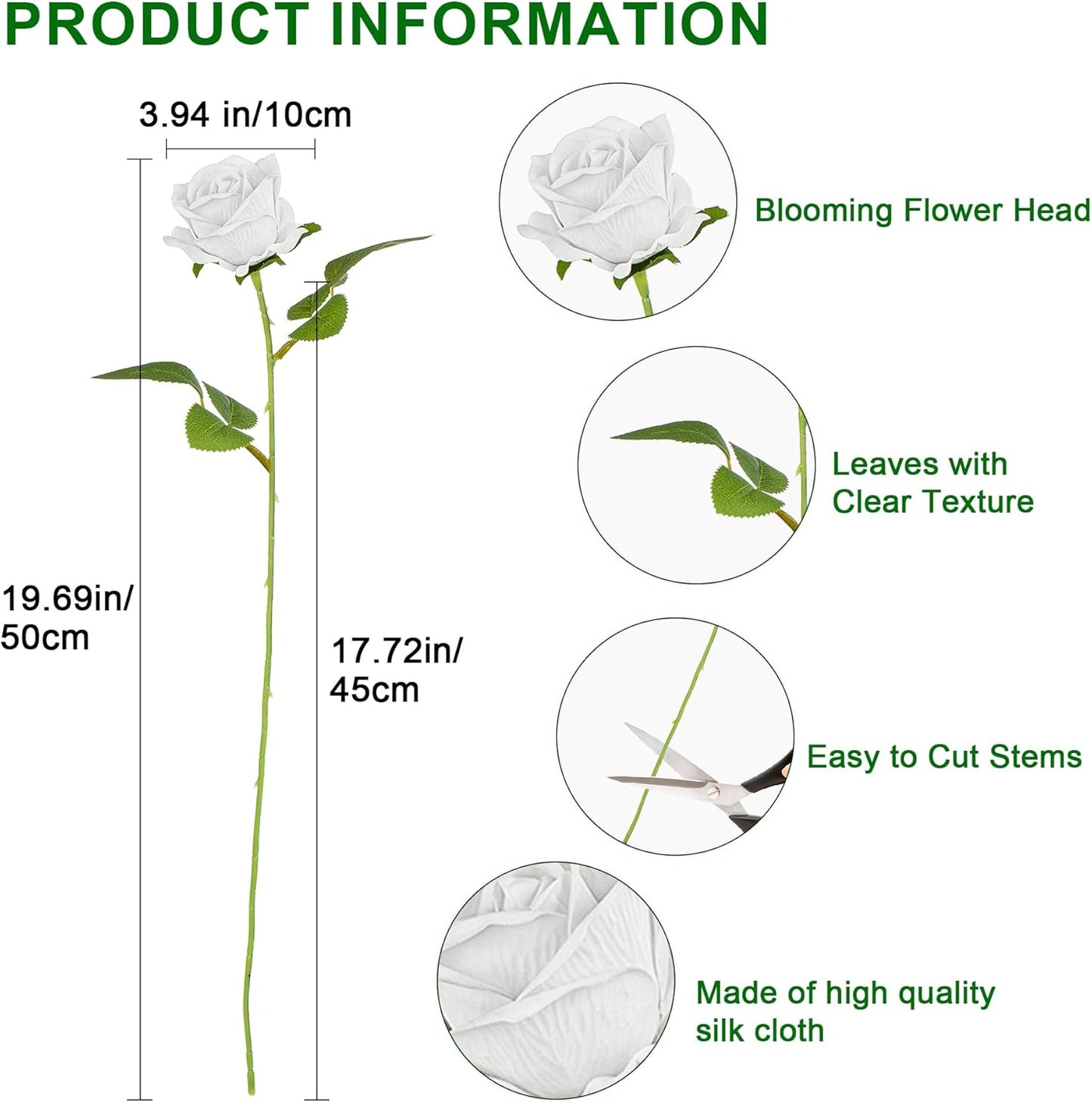 Fake Plants Roses Flowers Plastic Flowers Spring Decorations for Home Gifts for Gf Roses Artificial Flowers for Vase Fake Flowers Home Decor Fake Plant19.6“ (White 100PCS)