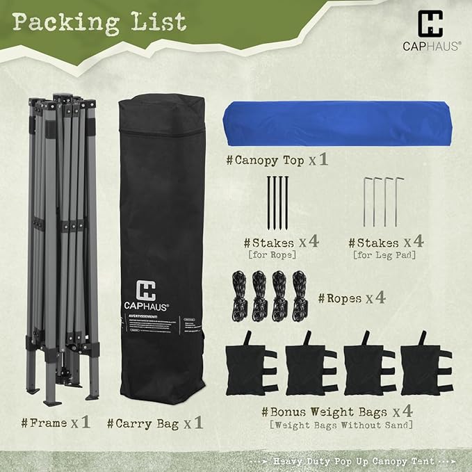 CAPHAUS One-Push Pop Up 8x8 Canopy Tent, Heavy-Duty Commercial Grade with Central Lock, Portable Instant Folding Shelter with10x10 Base, Perfect for Outdoor Beach Canopy, Blue