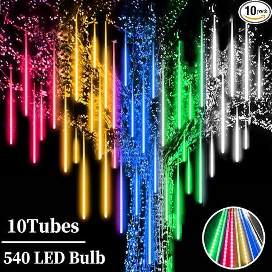 Meteor Shower Lights, Christmas Lights, 20 Inch 10 Tube 540 LED Rain Falling Icicle Cascading Lights for Xmas Tree Halloween Patio Garden Roof Eaves Decoration
