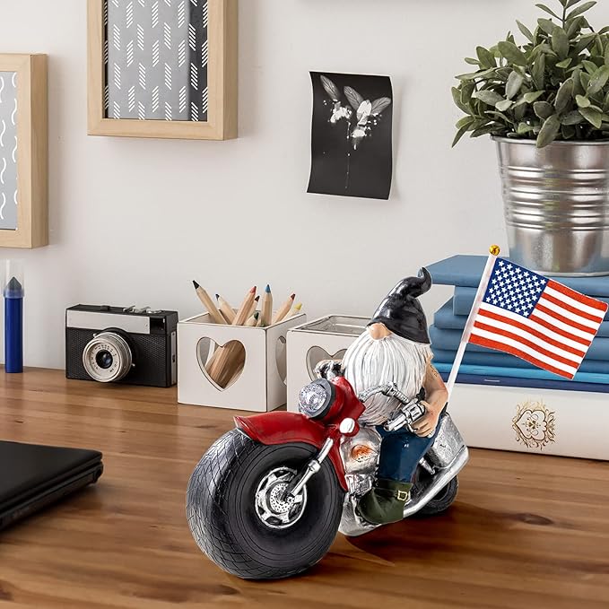 Solar Garden Gnomes Statues,Garden Sculptures & Statues,Motorcycle Gnome Garden Statues Outdoor Clearance with Lights,Resin Garden Decor for Outside Patio Lawn Garden Gift