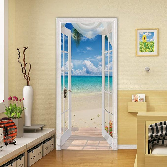 3D Door Stickers Murals - Peel & Stick Landscape - Wallpaper Decals - Removable PVC Waterproof Door Poster - Bedroom & Living Room Decoration - 35.4" x 78.7"