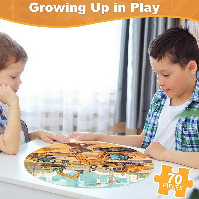 Floor Puzzles for Kids Ages 4-6 70 Piece Construction Site Large Floor Puzzle with Excavator, Dump Truck, Bulldozer Building Site Jigsaw Puzzles Educational Toy Gift for Boys Ages 6-8