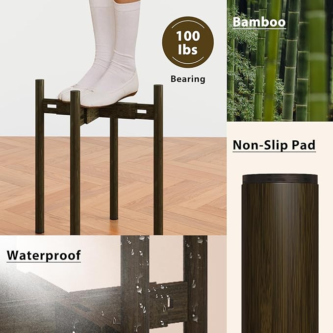 Adjustable Plant Stand Indoor, Bamboo Plant Holder 8 to 12 Inches, Small Tall Planter Stand for Indoor Plants, Single Floor Plant Stand for Living Room Balcony Bedroom, Tea Brown