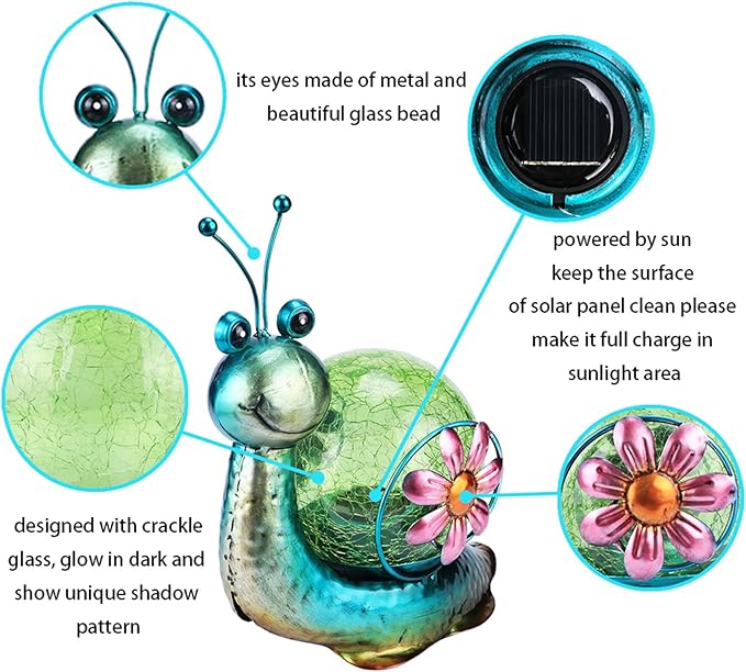 MUMTOP Solar Lantern Outdoor Waterproof LED Solar Lights Snail Decorative Tabletop Lanterns for Patio Garden Table Decor