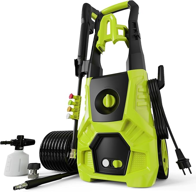 Pressure Washer, 5000PSI Max 3.6GPM with Foam Cannon 35FT Power Cord 4 Nozzles for Cars, Green