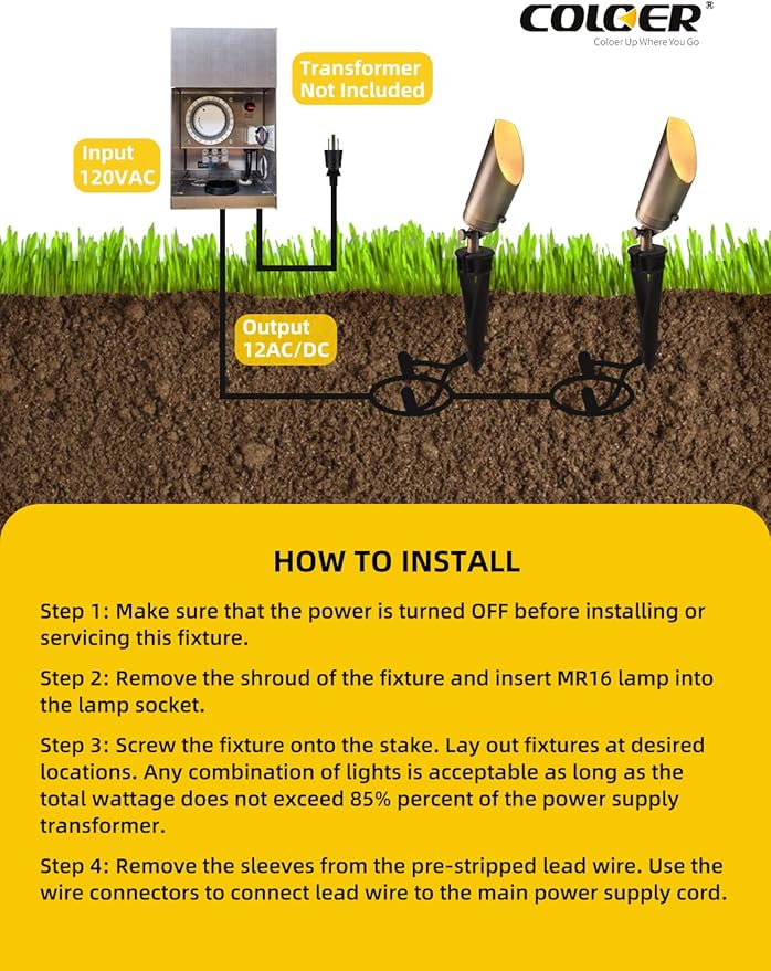 COLOER Die-cast Brass Landscape Spot Lights Outdoor, 12V AC/DC Low Voltage Landscape Spotlights, IP65 Waterproof Outdoor Lighting Fixture(103B, Bronze,1-Pack Without Bulb)