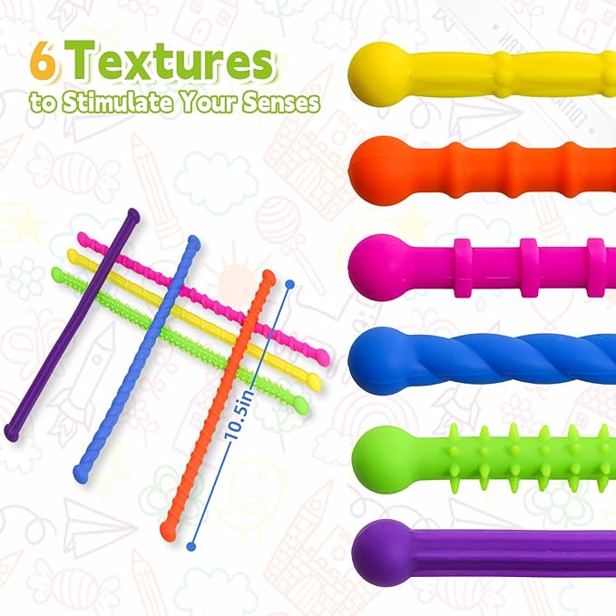 6 Pack Sensory Stick,Fidget Toys,Textured Calming Sensory Toys for Autism Kids, Anxiety Relief for Activities Essential,Stimulating & Addictive Toys for Kids Students