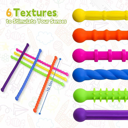 6 Pack Sensory Stick,Fidget Toys,Textured Calming Sensory Toys for Autism Kids, Anxiety Relief for Activities Essential,Stimulating & Addictive Toys for Kids Students