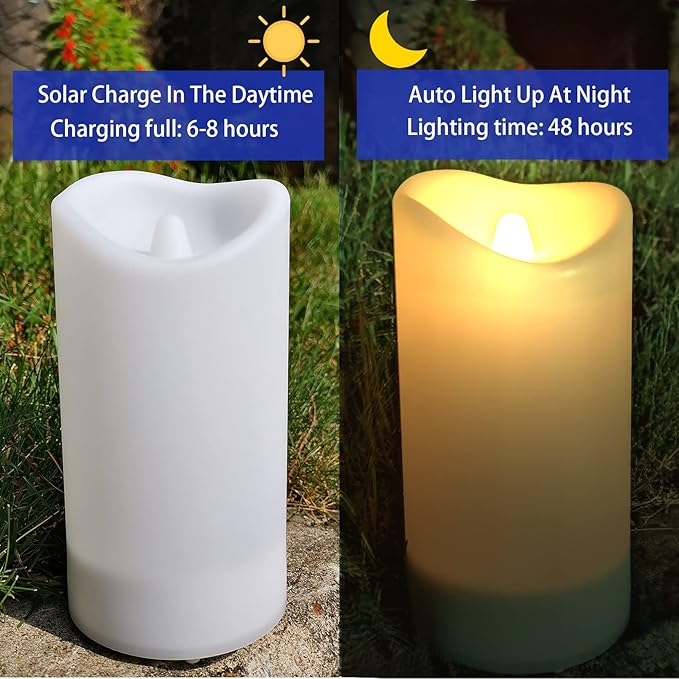 2 in 1 Rechargeable Candles, USB Solar Candles Outdoor Waterproof, Long Lasting Battery Operated Led Electric Flickering Flameless, for Outdoor Lanterns, Wedding, Christmas, Table Decorations