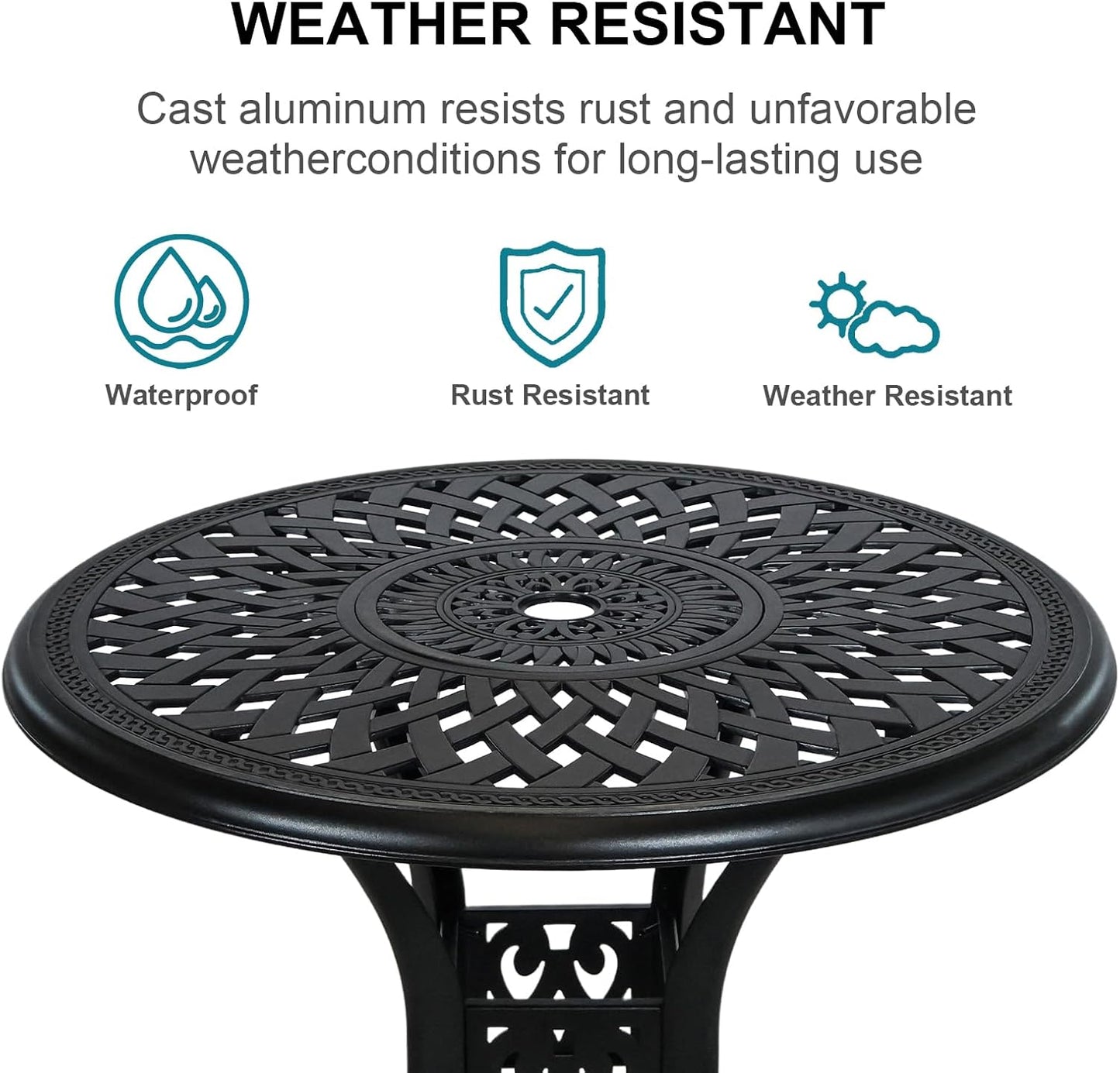 Outdoor Patio Table and Chairs Patio Dining Furniture Set Cast Aluminum Outdoor Table Set Bistro Chairs for Garden (Black, 3 Piece Round Table Set)