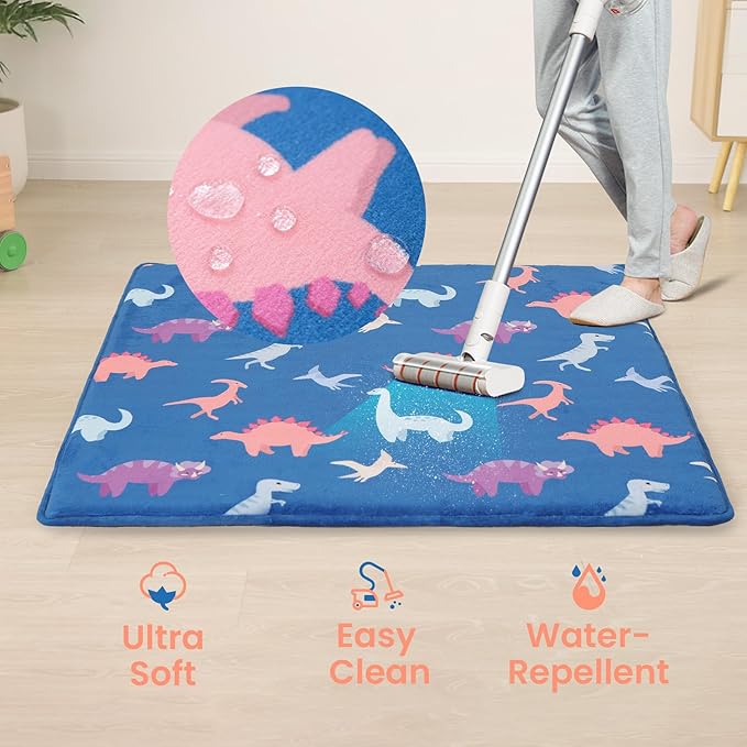 Baby Play Mat for Floor,1.3" Thick Cushioned Playpen Mat 50"x50",Extra Soft Elasti-Foam,Water Repellent Coral Velvet,Non-Slip for Crawling&Tummy Time,Infant Toddler Kids Nursery Rug(Dinosaur)