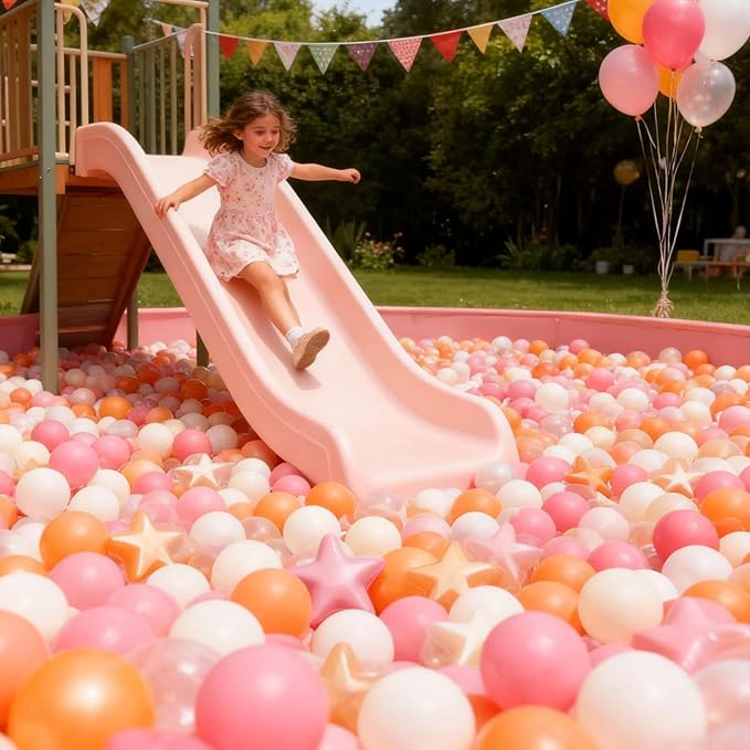 GOGOSO Ball Pit Balls for Toddlers Phthalate-Free BPA-Free Non-Toxic Crush Proof Soft Plastic Play Balls Baby Kids Shape Tent Pool Playhouse Playpen Party Decor,Creamy Pink Pearl Gold Clear,100PCS