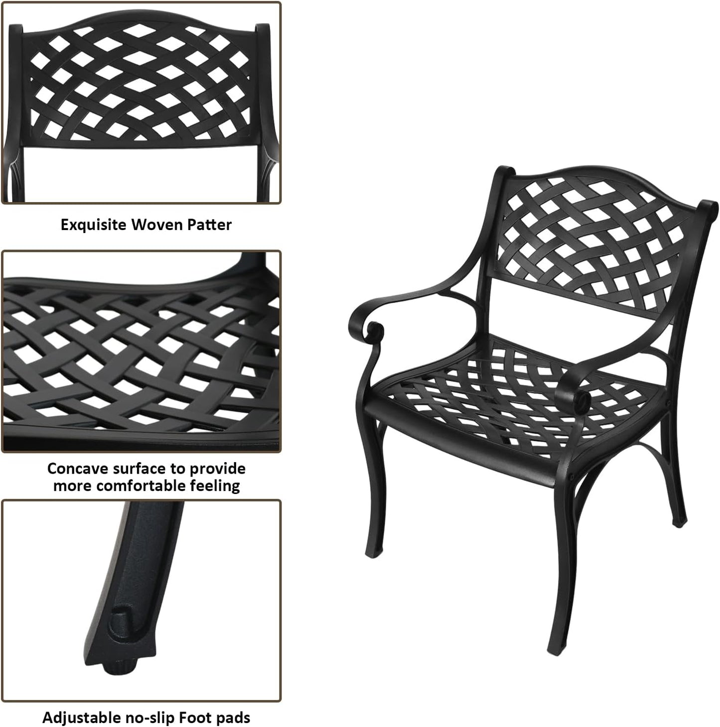 Outdoor Patio Table and Chairs Patio Dining Furniture Set Cast Aluminum Outdoor Table Set Bistro Chairs for Garden (Black, 3 Piece Round Table Set)