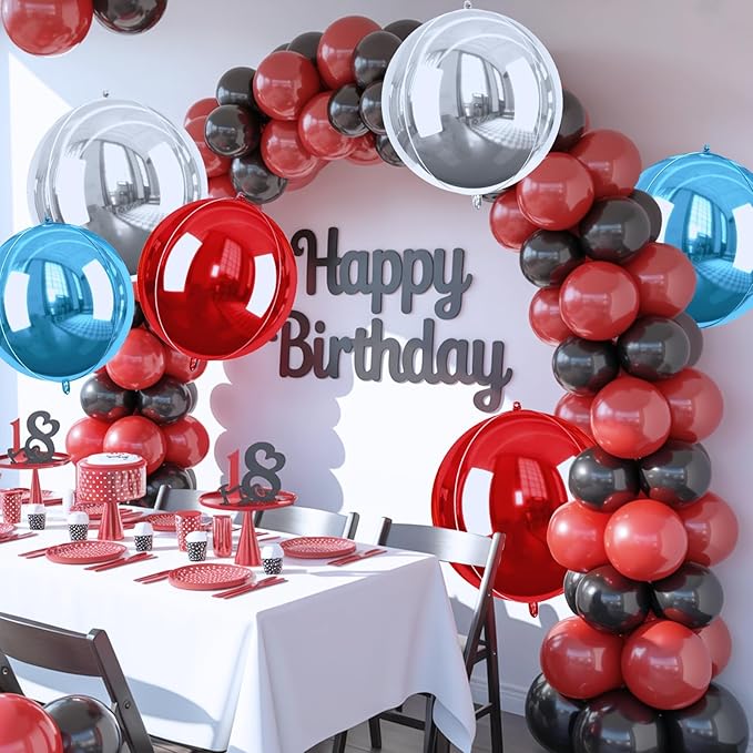 Red Blue Silver Giant 4D Foil Balloons, 6 Pcs Large Metallic Red and Blue Round Balloons, 22 Inch Big Round Foil Balloon for Birthday Party Baby Shower Graduation Wedding Decorations