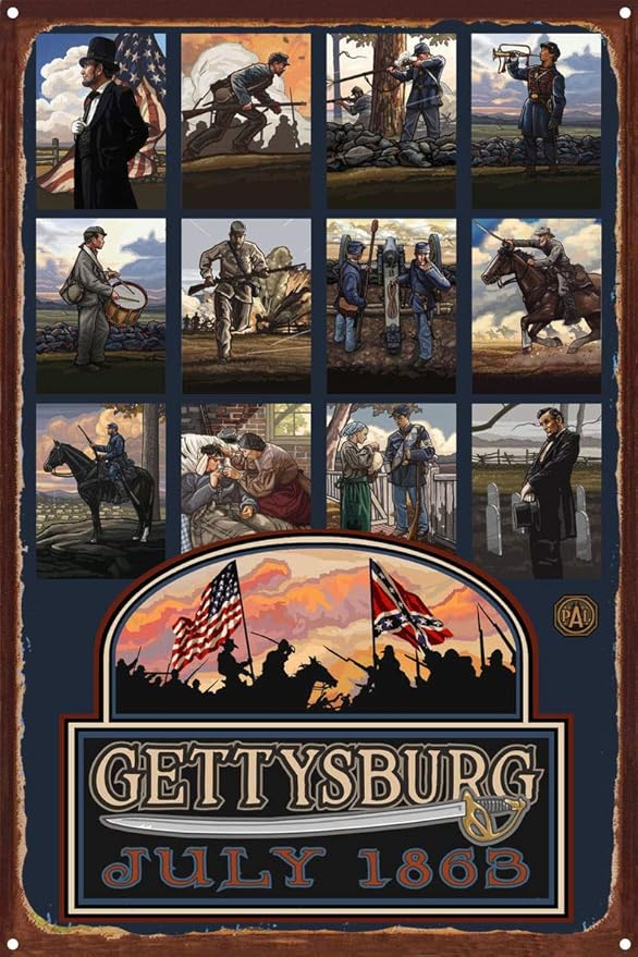 Gettysburg Civil War Collage Rustic Metal Art Print from Travel Artwork by Artist Paul A. Lanquist 11.5" x 17.5"