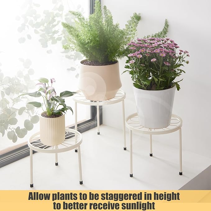 Plant Stand,5 Pack Heavy Duty Flower Pot Stands,Metal Decoration Racks,Round Plant Shelf for Planter Outdoor and indoor (White)