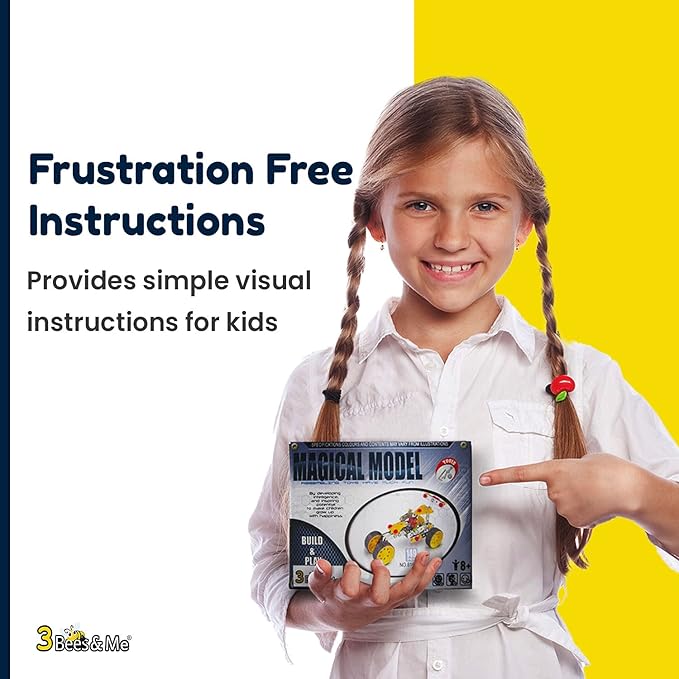 3 Bees & Me STEM Car Building Erector Toy Kit | Educational Metal Project for Boys and Girls Aged 8-11 Years Old (Ages 6-7 with Help) Beginner Gift Set for STEM Learning and Junior Engineers