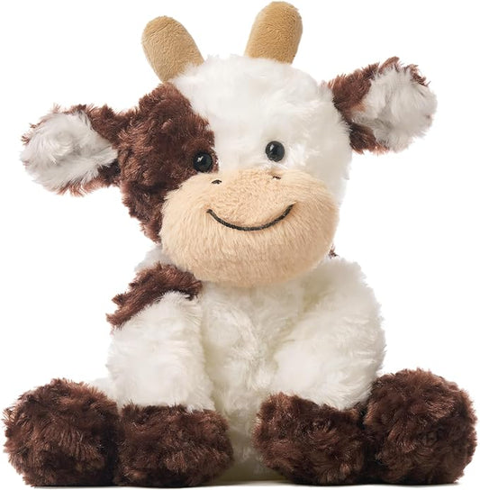 Hopearl Adorable Plush Cow Toy Floppy Dairy Cattle Soft Stuffed Animal Cute Birthday Gifts for Boys Girls Kids Toddlers, Brown, 9''