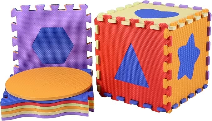 Foam Play Mat for Kids，25Pcs Square Interlocking Puzzle Floor Mat，Baby Play Mat Floor Mat Foam Puzzle Playmat for Toddlers with Fence（Shape-CSH028