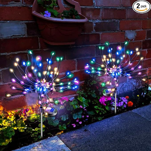Anordsem Solar Lights Outdoor Waterproof: Garden Light Solar Powered for Yard Outside - Fireworks Lamp Colorful Lighting Path Decor 2 Pack - LED Sparkler DIY Decorating Gifts for Women Mom Wife