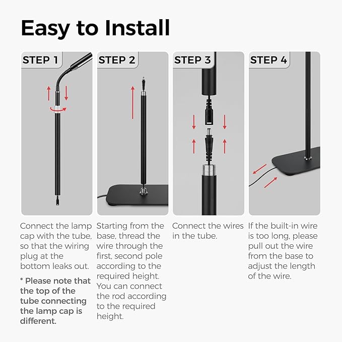 Grow Light for Indoor Plants Growing, 6000K Full Spectrum LED Growth Floor Lamp with 63in Height Extendable,10-Level Dimmable,Automatic Timer,Adjustable Gooseneck for Tall or Small Plant