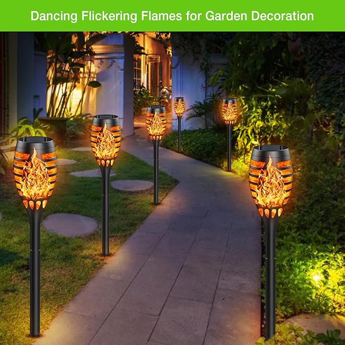 Solar Outdoor Lights, 10 Pack Solar Torch with Flickering Flame Waterproof, Solar Powered Garden Light, LED Flame Pathway Torches Lights for Yard, Patio, Outside Landscape Décor