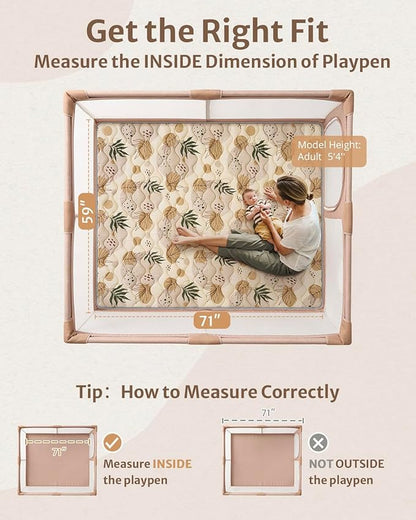 Blissful Diary Baby Play Mats for Floor, 71x59 Inch Extra Thicker & Large Soft Cushioning Foam Playmats for Babies and Toddlers, Foldable Washable Baby Crawling Mat for Playpen, Earth Tones Design