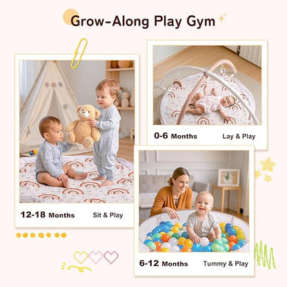 Crisschirs 6-in-1 XL Large Baby Gym & Ball Pit, Play Mat & Play Gym, Combination Baby Activity Gym with Milestone Cards for Sensory Exploration and Motor Skill Development, Balls are not Included