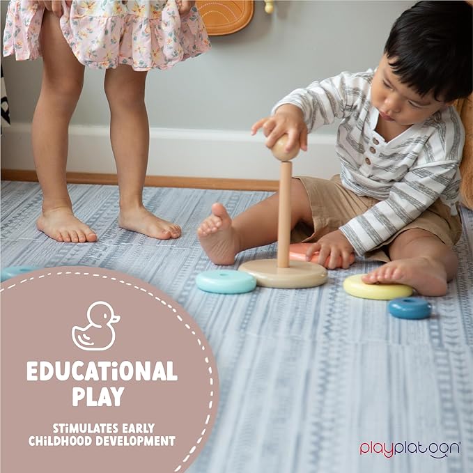 Play Platoon Non-Toxic Large Kids Play Mats for Floor, 9 Tile 72 x 72 inch - Extra-Thick Foam Tiles, 24 x 24 inch Puzzle Mat Pieces, Neutral Playmat Rug for Toddler & Childrens Playroom - Acadia Print