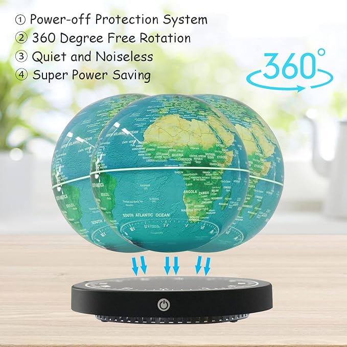 6" Magnetic Levitation Floating Globe Anti Gravity Rotating World Map with LED Light 7 Colors Display Floating Globe for Children Educational Gift Home Office Desk Decor (Blue-Clock Base)