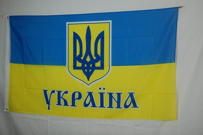 Ukraine Trident State National Government Coat of Arms Independence 3x5 feet Flag Banner Vivid Color Double Stitched Brass Grommets