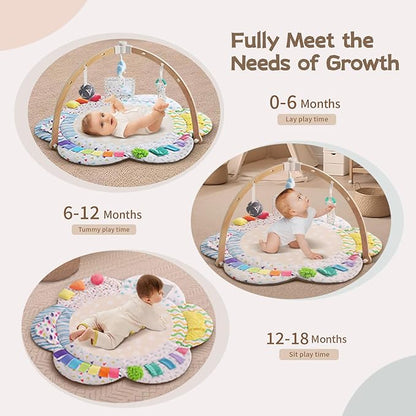 Baby Play Gym & Activitiy Mat, Upgraded 6 Developmental Zones, Tummy Time Mat with Sensory Toys for Motor Skill & Sensory Development, Essentials Shower for Baby