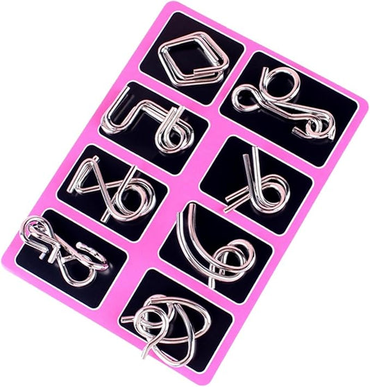 Metal Wire Puzzle Set，Brain Teaser Metals Puzzle ，Chinese Ring Magic Trick Toy for Party Favor Kids 7-14 and Adults Challenge (C(Metal))