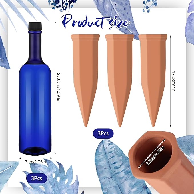 3 Sets Plant Watering Devices Terracotta 26 oz Self Watering Spikes Plastic Wine Bottles Slow Release Vacation Insert Automatic Plant Pot Waterer Device for Indoor Outdoor Garden